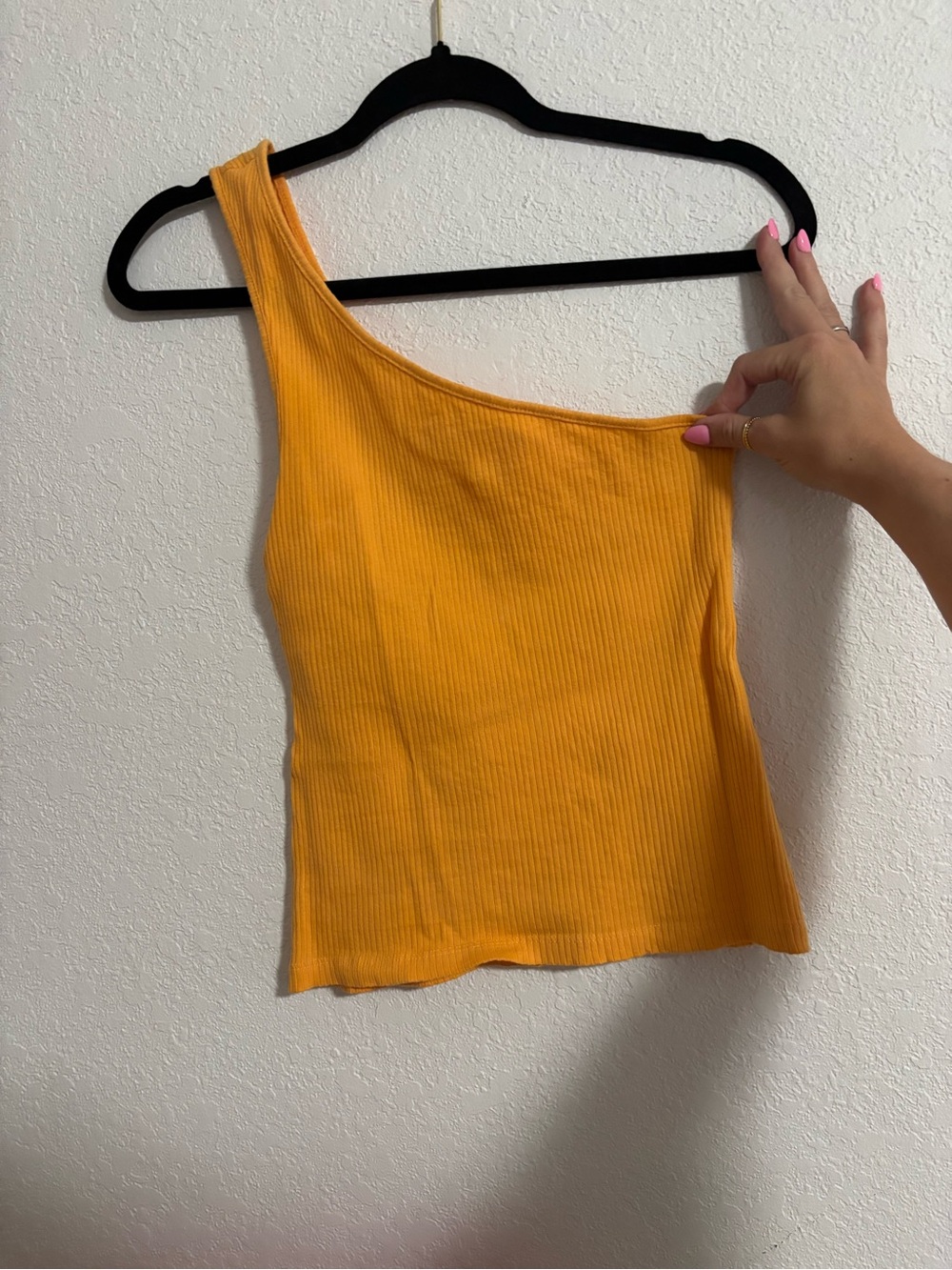 Mustard One-Shoulder Ribbed Tank Top